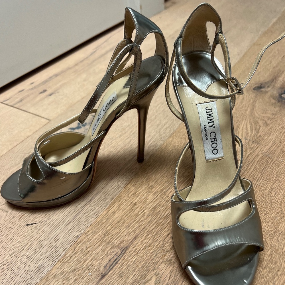 Jimmy Choo sandal heels 37.5 silver
